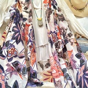 Botanical floral sheer summer open front vest/beach cover up w shabby chic vibe